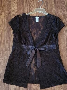 Studio Y Dark Brown Floral Lace Top